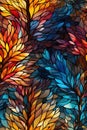 seamless pattern with texture ornament of multicolored flowers on window stained glass Royalty Free Stock Photo