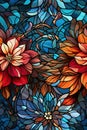 seamless pattern with texture ornament of multicolored flowers on window stained glass Royalty Free Stock Photo