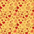 Seamless pattern texture in the style of Doodle, in the form of a variety of hearts for print design and web design