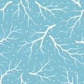 Seamless pattern texture with trees branches in blue and white