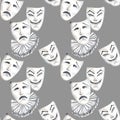 Seamless pattern with theater masks of laughter and sadness emotions Royalty Free Stock Photo