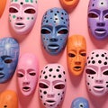 Seamless pattern with theater masks on pink background. Vector illustration Royalty Free Stock Photo