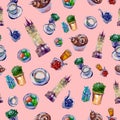 Seamless pattern on a theme London on a pink background. Royalty Free Stock Photo