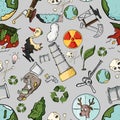 Seamless pattern on the theme of ecology the pollution of the ea