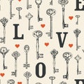 Seamless pattern on theme of love with old keys Royalty Free Stock Photo