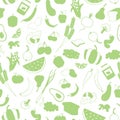 Seamless illustration on the theme of vegetarianism, grocery icons, simple green silhouettes icons on a white background
