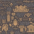 Seamless pattern with drawings in vintage style