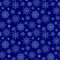 Seamless illustration on the theme of winter and winter holidays, the contour of the snowflake and flare, pink snowflakes on a blu Royalty Free Stock Photo