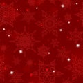 Seamless illustration on the theme of winter and winter holidays, the contour of the snowflake and flare, pink snowflakes on a red Royalty Free Stock Photo