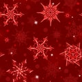 Seamless illustration  on the theme of winter and winter holidays, the contour of the snowflake and flare, pink snowflakes on a r Royalty Free Stock Photo