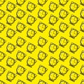 Seamless pattern with thin black outline yellow alarm clock on yellow background. hand drawn vector. geometric pattern, doodle sta Royalty Free Stock Photo