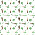 seamless pattern of a thin brush for drawing in the classroom in green paint