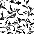 Seamless pattern. Thin delicate twigs with decorative leaves isolated on white background.