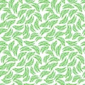 Seamless pattern with thin outline green leaves isolated on white background. hand drawn vector. modern scribble for kids, wallpap Royalty Free Stock Photo