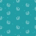 Seamless pattern with thin white outline crescent moon and star isolated on blue background Royalty Free Stock Photo