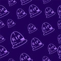 Seamless pattern with thin white outline gravestone, headstone isolated on navy blue background. hand drawn vector. doodle hallowe Royalty Free Stock Photo