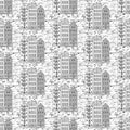 Seamless pattern. Three old house of Amsterdam and unreadable letter. Monochrome vector illustration and handwritten ÃÂalligraphy Royalty Free Stock Photo