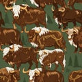 Seamless Pattern of Tibetan Yaks in a Herd Royalty Free Stock Photo