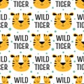 Seamless pattern with tiger face, vector illustration Royalty Free Stock Photo