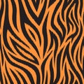 Seamless Pattern With Tiger Skin. Black And Orange Tiger Stripes. Popular Texture.