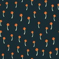 Seamless pattern with toadstool mushrooms. Magical fly agaric wallpaper