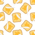 Seamless pattern toast with butter and knife. Toast, peanut butter isolated on a white background