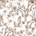 Toile de jouy pattern in broun color Royalty Free Stock Photo