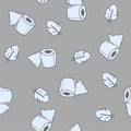 Seamless pattern with toilet paper and feather. Vector texture