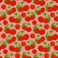 Seamless pattern with tomatoes, slices, halves and cherry tomatoes. Natural background for textiles