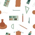 Seamless pattern with tools for hobbies and crafts. Flat style. Vector.