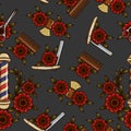 Seamless pattern of Tools for male haircuts.