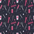 Seamless pattern of tools for manicure and pedicure. icon set