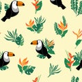 Seamless Pattern Toucan bird. Exotic bird background. Textile print. Vector