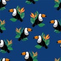 Seamless Pattern Toucan bird. Exotic bird background. Textile print. Vector