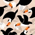 Seamless pattern with Toucan. Tropical background. Hand drawn  illustration. Perfect for prints, fabric, invitations, packin Royalty Free Stock Photo