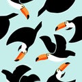 Seamless pattern with Toucan. Tropical background. Hand drawn  illustration. Perfect for prints, fabric, invitations, packin Royalty Free Stock Photo