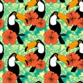 Seamless pattern with toucans