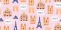 Seamless pattern- tourist paris landmarks - louvre