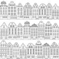 Seamless pattern with townhouses in european style. Hand drawn houses.