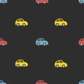 Seamless Pattern with Toy Cars. Multicolored toy cars. Background with Red, Blue, Yellow Toy Cars Royalty Free Stock Photo