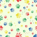 Seamless pattern of traces of dog`s paws.