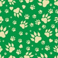 Seamless pattern of traces of dog`s paws.