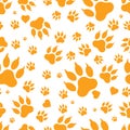 Seamless pattern of traces of dog`s paws. Vektor Royalty Free Stock Photo
