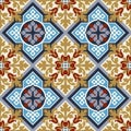 Seamless pattern with tradicional hydraulic tiles style in 7 colors