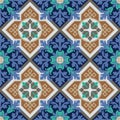 Seamless pattern with tradicional hydraulic tiles style in 7 colors