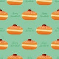 Seamless pattern, traditional donuts and congratulation - Happy Hanukkah.