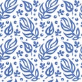 Flowers and leaves seamless pattern. Traditional ornament fortextile decor. Hand drawn vector illustration