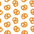 Seamless pattern with traditional german salty pretzel. Twisted bread with salt. Vector seamless pattern.