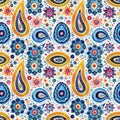 seamless pattern with traditional oriental Indian paisley ornament colored texture on white background for fabric decor Royalty Free Stock Photo