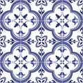 Seamless pattern. Traditional ornate portuguese tiles azulejos. Vector illustration.